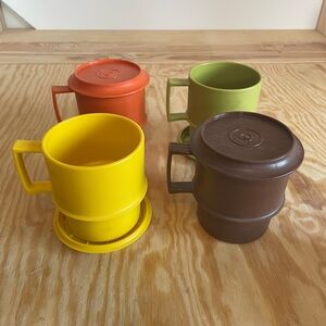 Tupperware Vintage Stackable Mug Set - Yellow, Orange, Green, Brown
